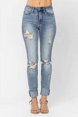 NEW JUDY BLUE high rise destroyed skinny jeans in blue